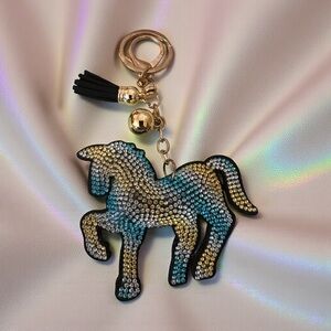 Sparkling Unicorn Keychain & Bag Charm Black Tassel with Gold‎  Chain New